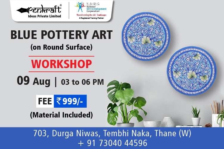 Penkraft Blue Pottery Art on Round MDF Workshop!